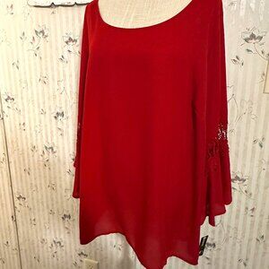 New Directions Red Long Bell Sleeve Top 3X Christmas / Holiday